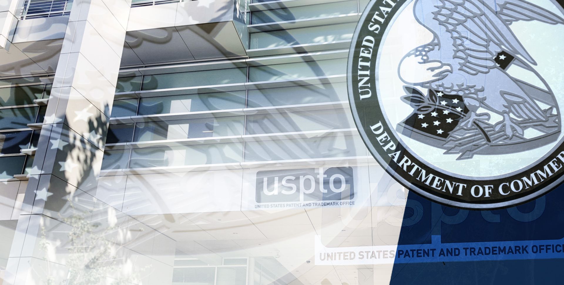 Composite image of San Jose USPTO building and official seal.